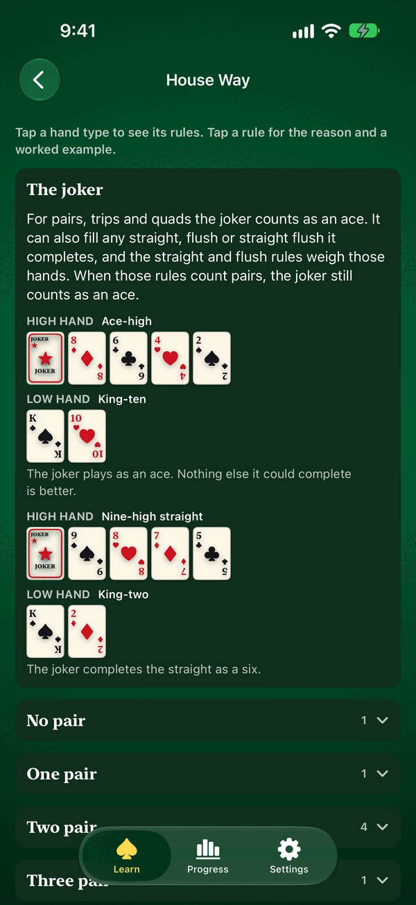 The Pai Gow house way, starting with how the joker plays in each hand